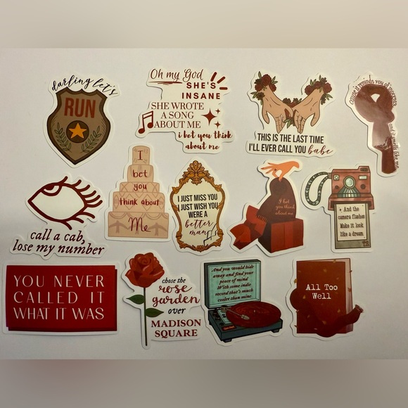 Taylor Swift Other - Taylor Swift “Red” Inspired Vinyl Sticker Bundle - 13 Stickers